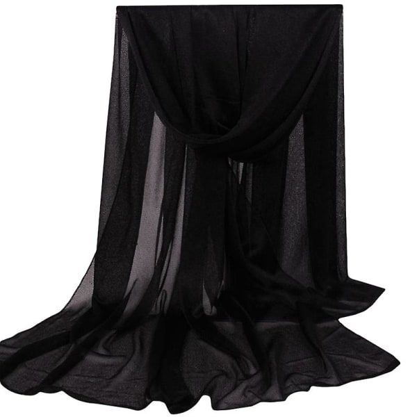 Kvinnor lång chiffong halsduk mjuk sjal hals wrap silke halsdukar solid stole Black