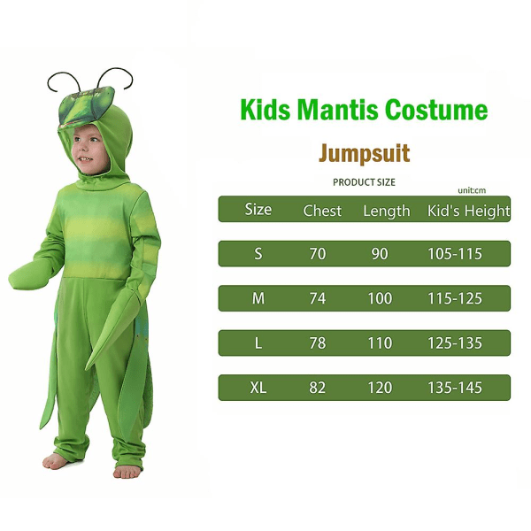 Green Insect Bug Fancy kjole til børn Halloween kostumer Kid's Praying Mantis kostume L (125cm-135cm)