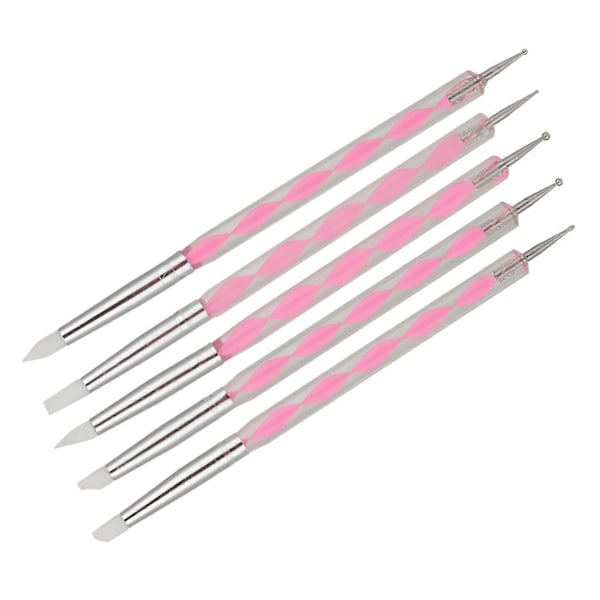Nagelkonst Prickningspenna Set med 5 Dubbelsidiga DIY Skulpteringsverktyg med Akrylhandtag i Rosa