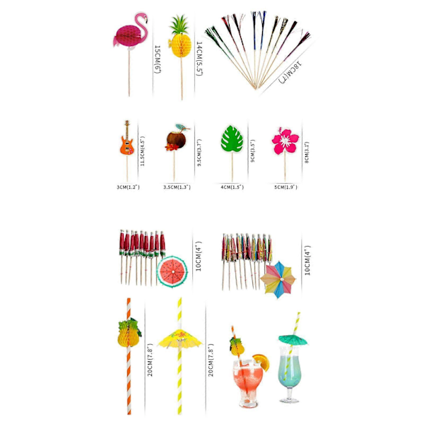 90x Cupcake Topper Tannpirkere og Sugerør Tre Grillspyd for Borddekking Fest