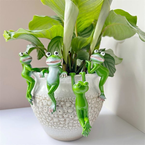 Tegneserie Frøer Harpiks Statue Hængende Ornament Skrivebord Blomsterpotter Bøjler Plantekrog Have Landskabsdekoration