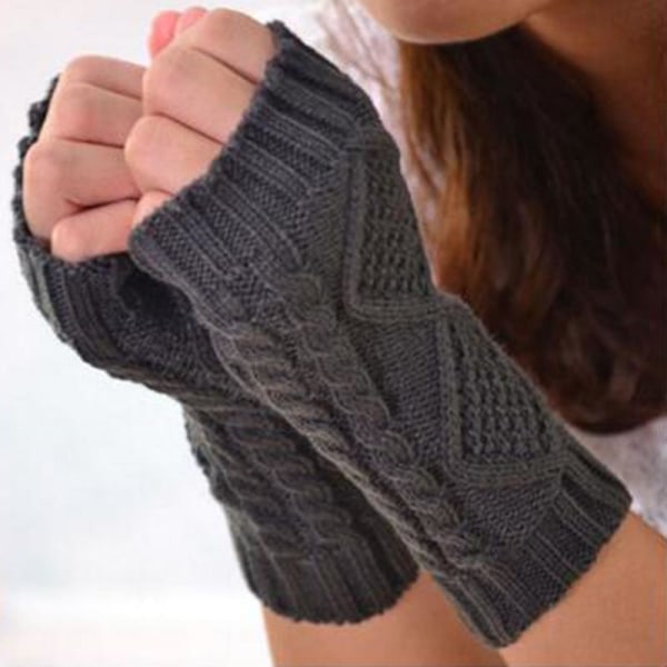 Kvinder strikket halvfinger handsker vintervarmer håndledsarm hånd lange fingerløse vanter Dark Grey Diamond