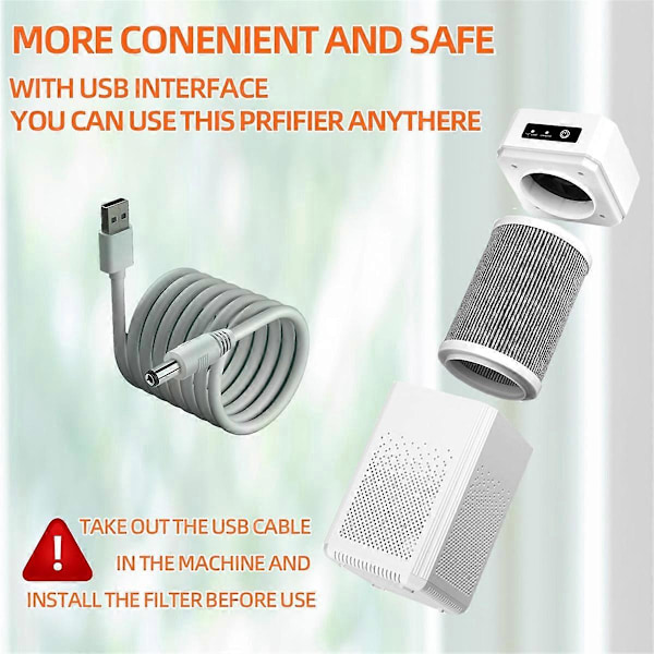 Luftrenser USB Bærbar Luftrenser med Aromaterapi Røg Lugtfilter med Udskifteligt Filter