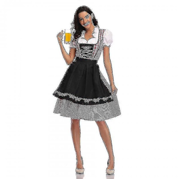 Hurtig levering Højkvalitets traditionel tysk plaid Dirndl-kjole Oktoberfest-kostume-outfit til voksne kvinder Halloween fancy fest Style1 Black M