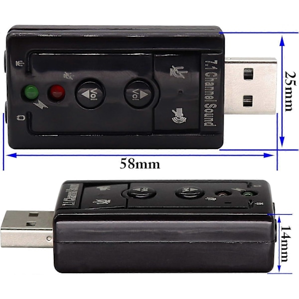 USB 2.0 7.1 Kanal Stereo Lydadapter Eksternt Lydkort (Sort, 1 stk)
