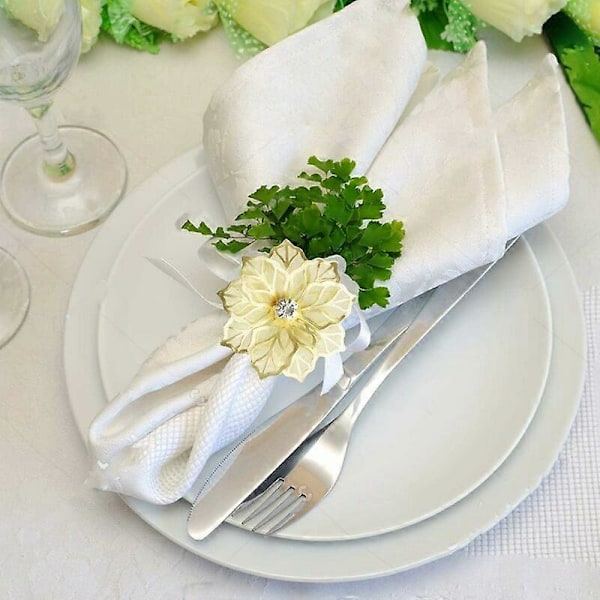 12 Pakning Hul Blomst Legering Serviettringer for Bryllup, Fest, Bankett, Jul, Delikat Dekor (Gull)