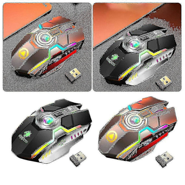 (Sort) Trådløs Mus Gaming LED Laser USB Optisk Spil Genopladelig Stille Computer UK