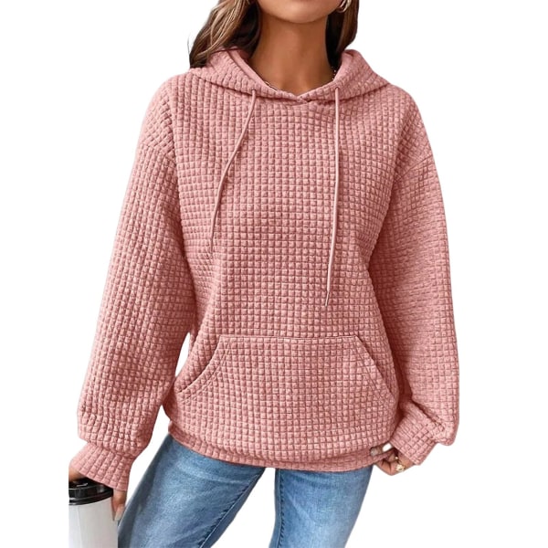 Damtröja med luva för kvinnor Off Shoulder-tröja Enfärgad långärmad tröja Pink 3XL