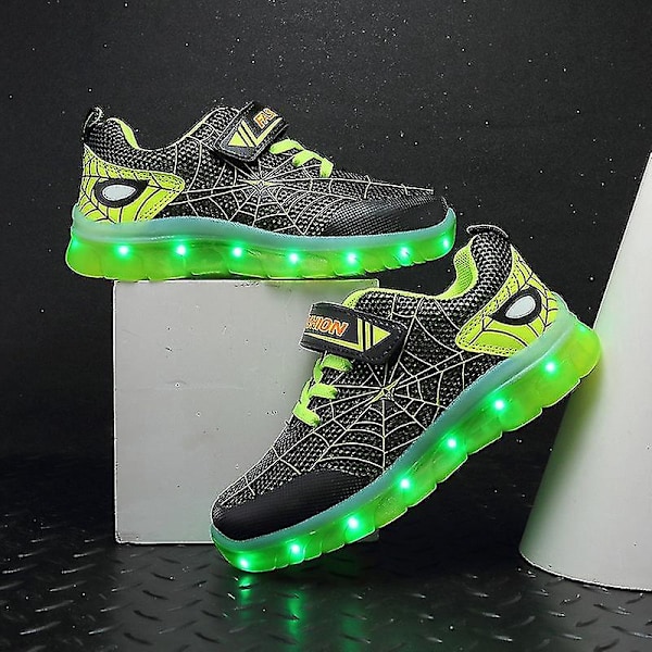 Joggesko for barn Led-lys Løpesko Spider Web-mønster Jenter Gutter Uformelt skateboardsko Usb-lading Lysende sportssko 807Blue Orange 27