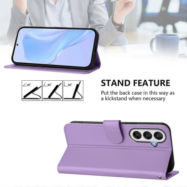 Solid Farve Tegnebog Læder Telefon Cover med Rem til Samsung Galaxy S24 FE - Lavendel