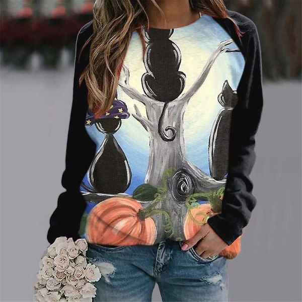 Kvinnor Halloween sweatshirts Pumpa Face Dans Skelettskjorta Långärmad tröja Rolig grafisk tröja style 17 XXL