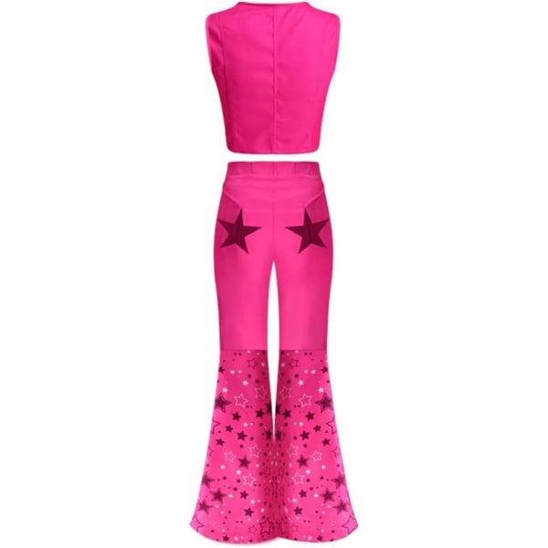 Cowgirl kostume 70'er 80'er Hippie Disco Outfits Pink Vest Top Flare Pant Halloween Margot Robbie Cosplay Til Dame tørklæde Øreringe medfølger ikke Gold L