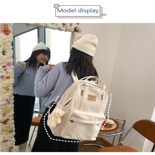 Multifunktionell dubbel dragkedja kvinnlig ryggsäck tonårsflickor datorryggsäck student axelväska Koreansk skolväska Pink