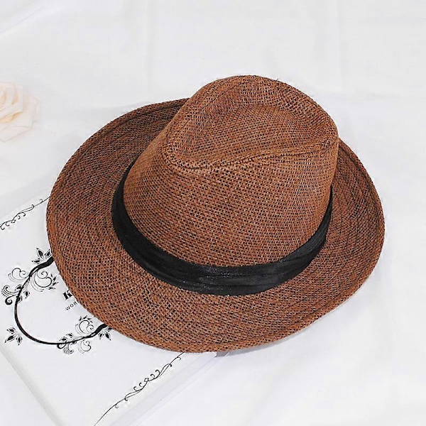 Sommarhatt för kvinnor, solhatt i strå, mode, hopfällbar, platt, bred brätte, UV-skydd, hatt för sommarsemester på stranden