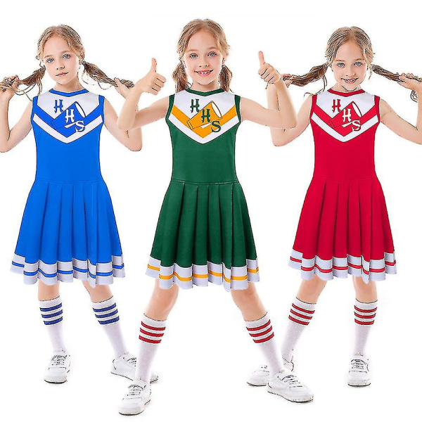Tjejer Cheerleading Klänningar Söt Cheerleader Halloween kostym Blue 130