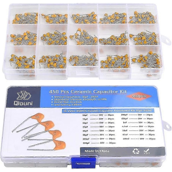450 stk. 50v 10pf-100nf Monolitisk Kondensator - Multi Monolitisk Keramisk Kondensator (gul)_s