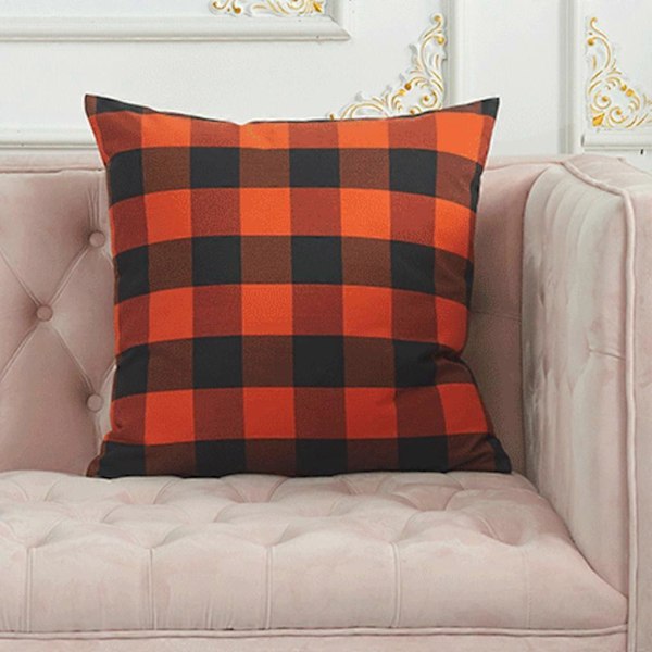 65x65cm Halloween Orange Svart Rutig Prydnadskudde Örngott Sovrum Soffa Kuddfodral Kramkudde Örngott Heminredning