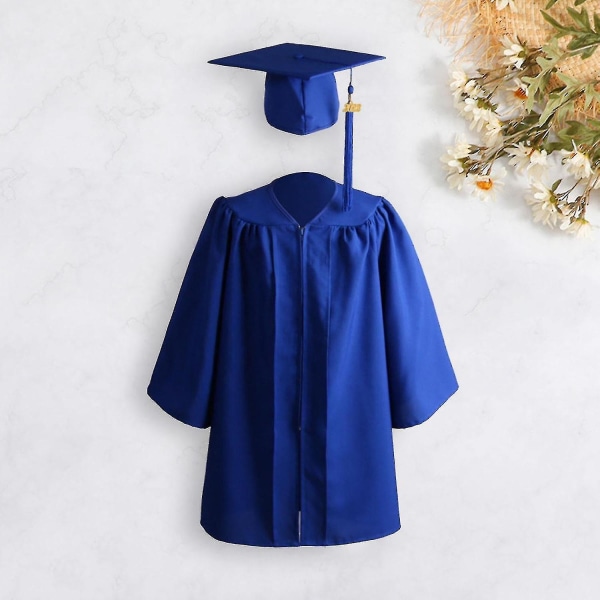 1 set examensdragklänning med hatt Polyester akademisk klänning för barn Royal Blue S