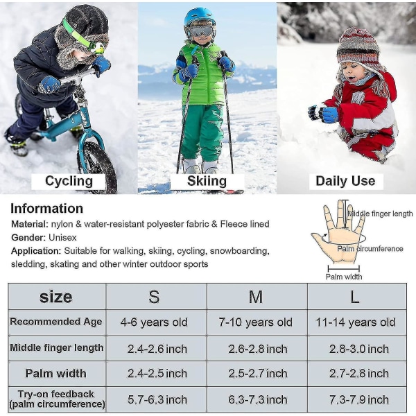 Skihandsker til børn, snowboardhandsker, vandtætte og vindtætte vintervanter til 3-13 år, piger og drenge, skiløb, snowboarding, ridning, løb