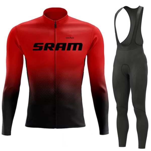 SRAM Pro Autumn Cycling Jersey Sæt Cykel Sportwear Suit MTB Uniform Ropa Ciclismo Road Bike Tøj Bicicleta Lange Bib Bukser Dark Grey L