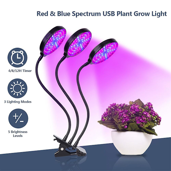 USB Plantelys Rødt & Blåt Spektrum Justerbar Bordklemme Vækstlampe til Indendørs Planter 5 D