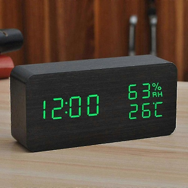 Digital Träväckarklocka, Med 3 Alarminställningar, Elektronisk LED-Tidvisning, 3 Nivåer Ljusstyrka & Temperatur, Bra För Sovrum, Sängbord, Skrivbord, Avstängd