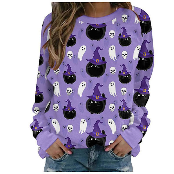 Kvinder Halloween Sweatshirts Græskar Ansigt Dansende Skeleton Skjorte Langærmet Sweater Funny Graphic Pullover style 7 L