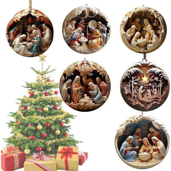 3 st Julkrubba Ornament Jul, Julkrubba Hänge för Julgran Jesu Födelse Kristen Dekor Religiös Gåva för Kristen