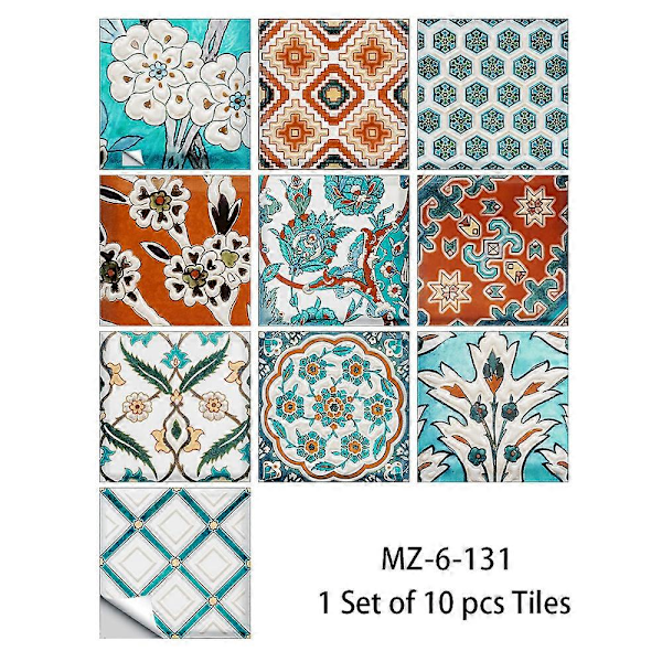 Keittiön ja kylpyhuoneen tarrat 20cm x 20cm - 10 kappaletta, Liima seinälaatoille, Faience-jäljitelmä, Sementtilaattojen jäljitelmä