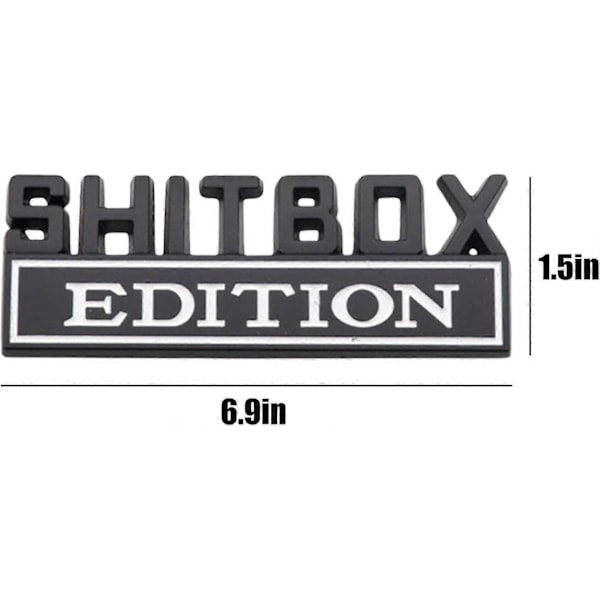 1x3d Auto Shitbox Edition -merkki, vahvat liima Shitbox -tarrat, yleiskäyttöinen ajoneuvotarra, auton takasivuembleemi, helppokäyttöinen, 6,9x