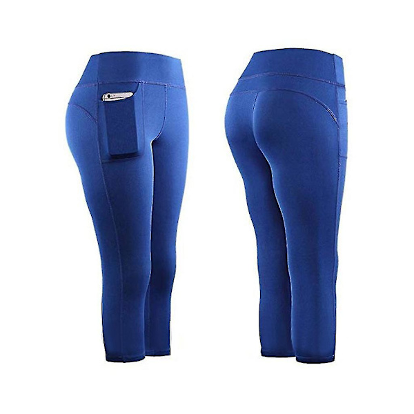 Tflycq Kvinner Stretch Yoga Leggings Fitness Løpe Gym Sportslommer Aktive bukser Blue M