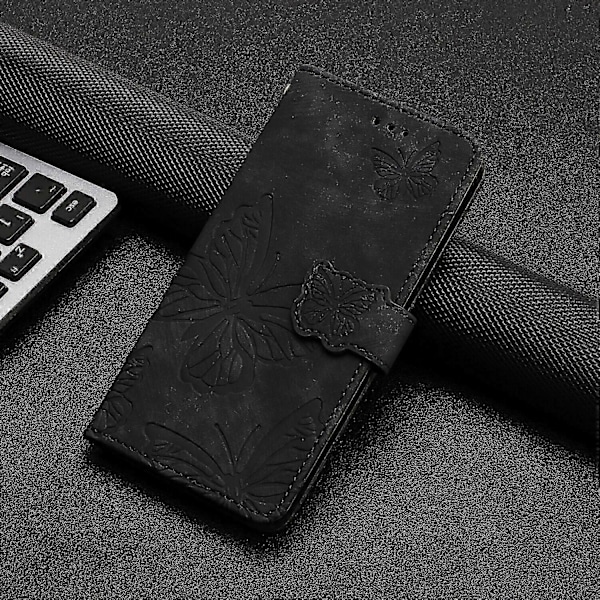 Kompatibel med Samsung Galaxy A41 Præget Sommerfugl Etui med Tegnebog og Støttefod Cover