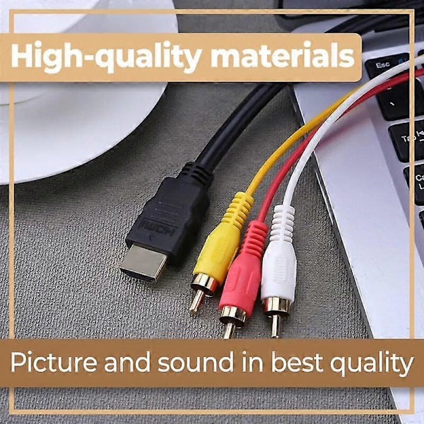 HDMI Han til 3 Cinch RCA AV Scart Kabel Audio Video Adapter HDTV Transmitter Extender TV DVD Konverter 1.5m Meter Sort