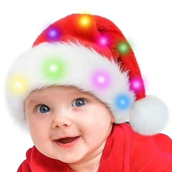 Julehat LED Julehat Blød plys julehat Klassisk julecosplayhat Julefesthat Voksne Børn Adult lantern