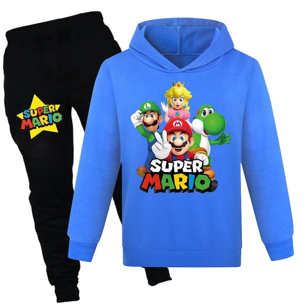 Super Mario Bros. Sportstøjsæt med print til børn Casual hættetrøjesæt Dark Blue 11-12 Years