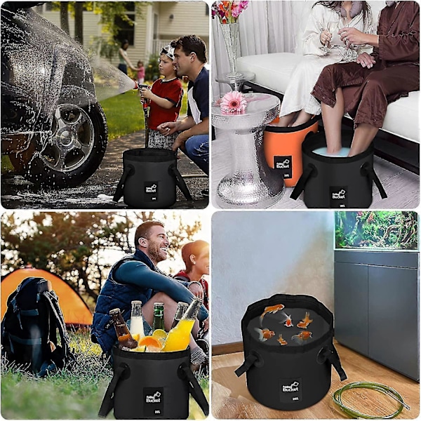 Vikbar Vattenhink, 12l Portabel Hink Camping Förvaringsbehållare Tvättfat (24 X 25cm) - svart