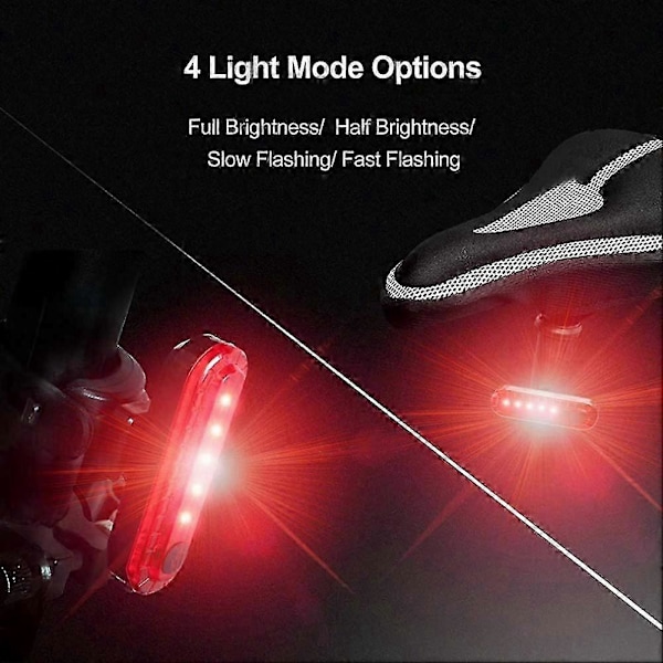 2 stk USB Oppladbar LED Sykkel Baklys Sterk 4 Moduser Bak Sykkellys Vanntett Sykkel Baklys