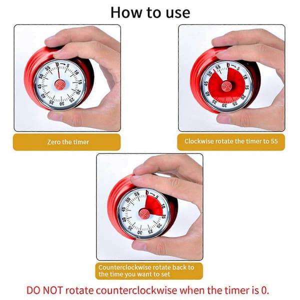 60 Minutter Mekanisk Timer - Magnetisk Nedtellingstimer med Alarm (Rød)