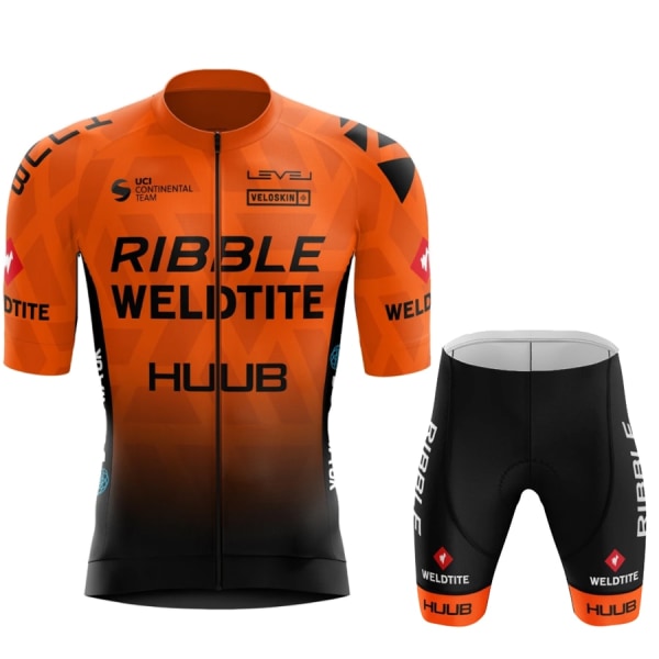 HUUB Team Cykeltrøje+Smækshorts Sæt 2023 Mountainbiketøj til mænd Kortærmet jakkesæt Sports MTB cykeltræningsuniform Orange-short suit Asian size-S