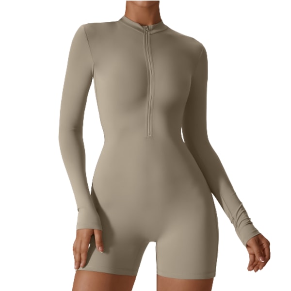 Öppen krage Dragkedja Bodysuit Dans Fitness Sport Bodysuit gray XL