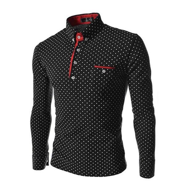 Miesten Polka Dots poolopaita Muodollinen casual paidat Golf Topit Black XL
