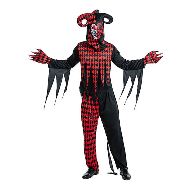 Halloween Cosplay Anime Klovnekostyme For Menn Kvinner Circus Jester Dress Up Klær 2023 Voksen Jumpsuit Sceneforestilling L