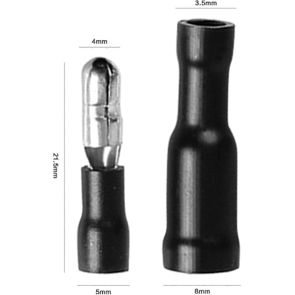 Bullet Terminal, 50 stk. Hun- og Han-isolerede Elektriske Krympe Terminaler Bullet Terminal Krympe Elektrisk Konnektor til 0,5-1,5 mm (Sort)