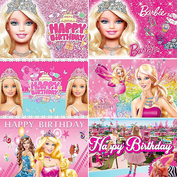 Barbie-syntymäpäivätausta Party Banner Huoneen Seinäkoriste Kuvausrekvisiitta Baby Shower Tausta Ihastuttavat Taustat Lapsille Tytöille Lahja 150X210cm 12