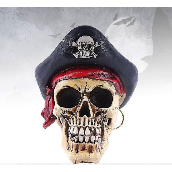 Halloween dekoration realistisk pirat kranie statue i resin 1 stk