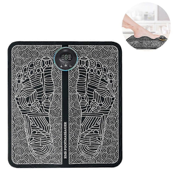 Elektrisk fodmassager med EMS-fodpude - 6 pulstilstande, 8 styrkeniveauer, bioelektrisk massage - USB-genopladelig, foldbar bærbar måtte - ya