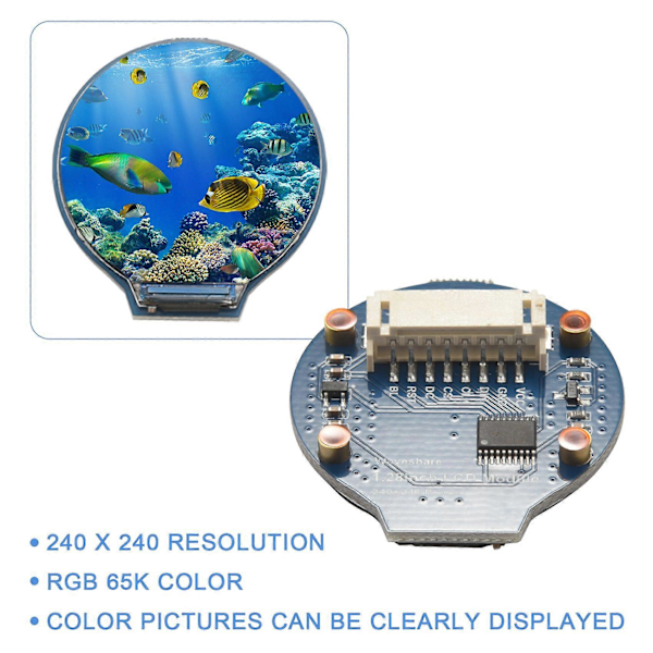 1.28 tuuman pyöreä LCD-näyttömoduuli GC9A01 SPI-tiedonsiirto RGB 65K värituki Raspberrille