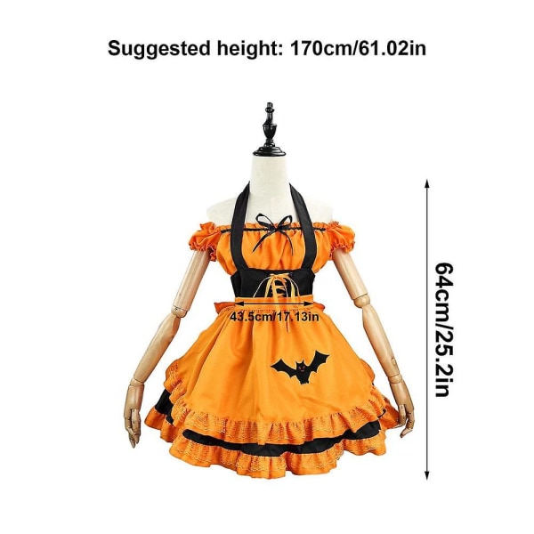 Broderet græskar Maid Outfit Anime Cosplay Broderet Kostume Fransk Maid Fancy Dress Sæt Halloween Fancy Dress Kostume Black XL