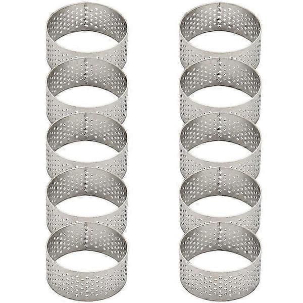 10 stk. 4,5 cm Runde Rustfrie Perforerte Sømløse Tertringer Quiche Ring Tertpanne Pai Tertring med Hull Tertskallring