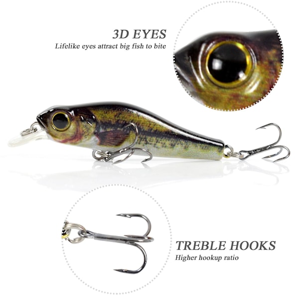 68mm 6.9g Kalastus Minnow Vieheet 3D Elävä Keinotekoinen Kova Kalastus Uppoviehe Crankbait Swimbait L